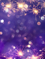 A violet background with gold and white lights throughout.